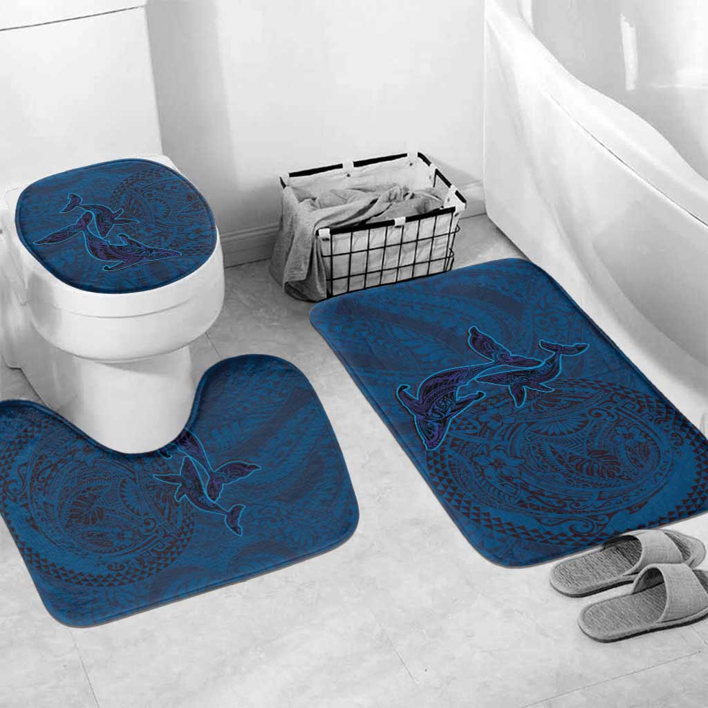 Hawaiian Whales Polynesian Art Motifs Bathroom Set Blue Color LT03 Mat Set Only (3 pcs) One Size Blue - Polynesian Pride