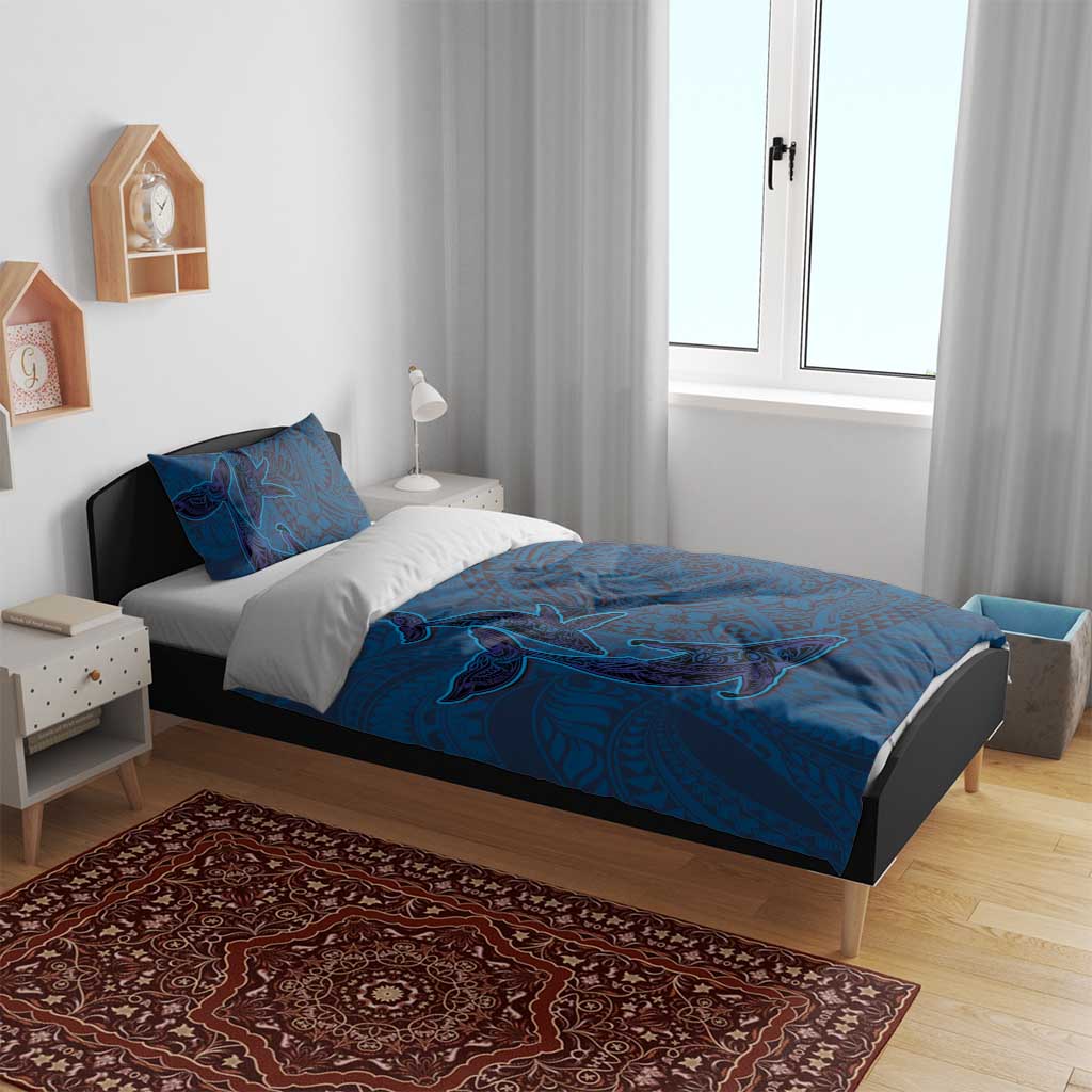Hawaiian Whales Polynesian Art Motifs Bedding Set Blue Color - Polynesian Pride