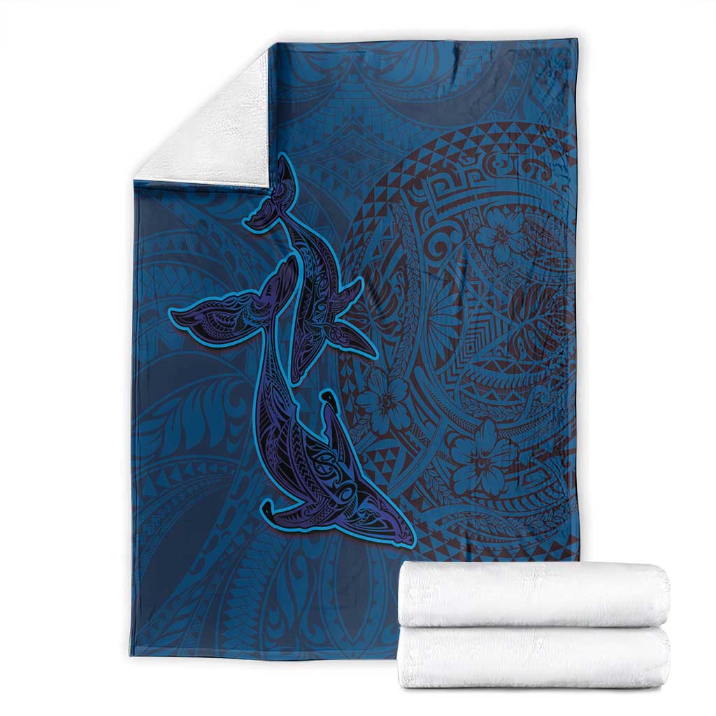 Hawaiian Whales Polynesian Art Motifs Blanket Blue Color - Polynesian Pride