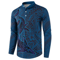 Hawaiian Whales Polynesian Art Motifs Button Sweatshirt Blue Color - Polynesian Pride