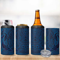 Hawaiian Whales Polynesian Art Motifs 4 in 1 Can Cooler Tumbler Blue Color - Polynesian Pride
