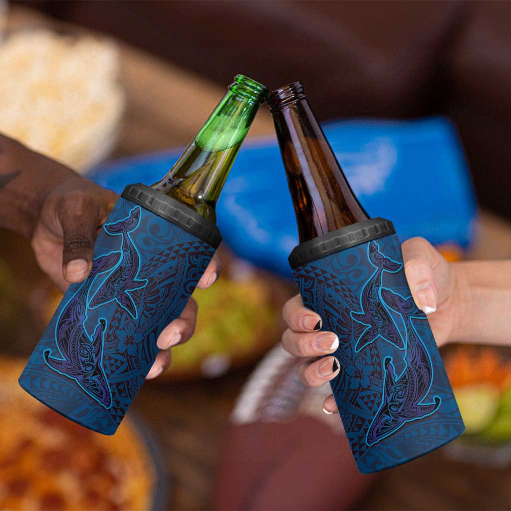 Hawaiian Whales Polynesian Art Motifs 4 in 1 Can Cooler Tumbler Blue Color - Polynesian Pride