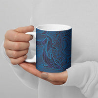 Hawaiian Whales Polynesian Art Motifs Ceramic Mug Blue Color - Polynesian Pride