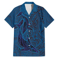 Hawaiian Whales Polynesian Art Motifs Family Matching Mermaid Dress and Hawaiian Shirt Blue Color LT03 Dad's Shirt - Short Sleeve Blue - Polynesian Pride