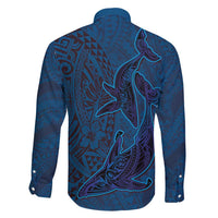 Hawaiian Whales Polynesian Art Motifs Family Matching Puletasi and Hawaiian Shirt Blue Color LT03 - Polynesian Pride