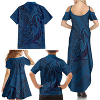 Hawaiian Whales Polynesian Art Motifs Family Matching Summer Maxi Dress and Hawaiian Shirt Blue Color LT03 - Polynesian Pride