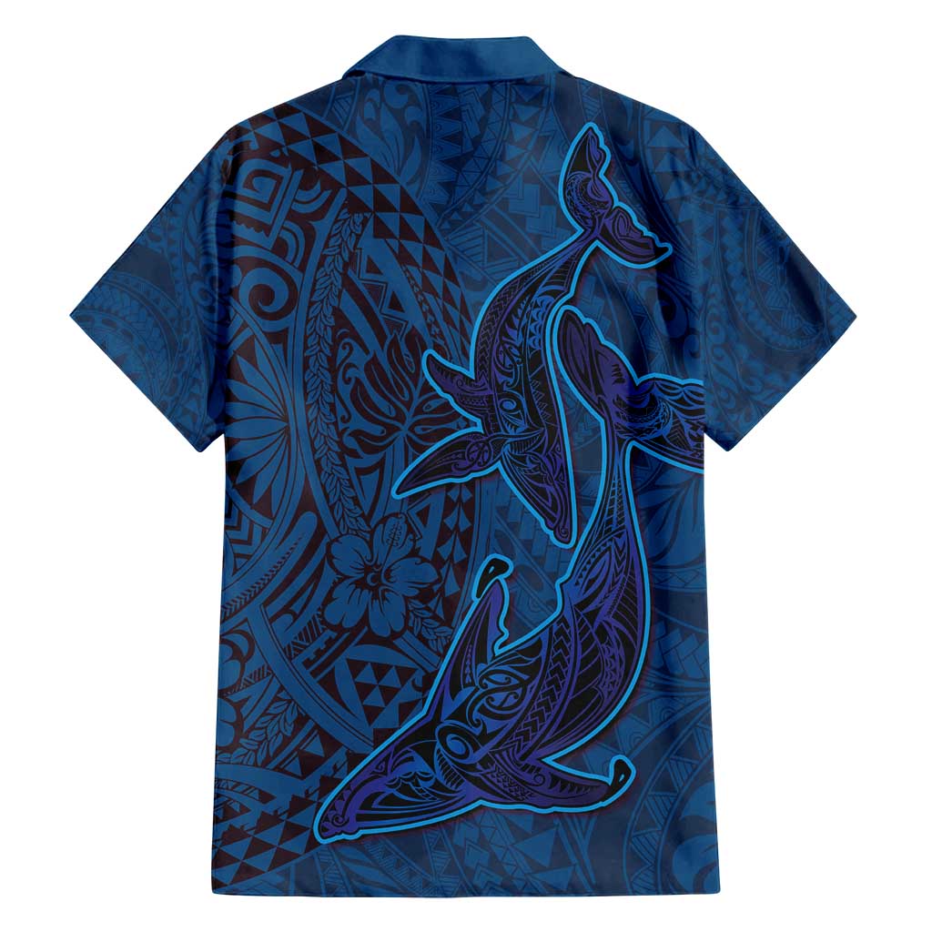 Hawaiian Whales Polynesian Art Motifs Family Matching Summer Maxi Dress and Hawaiian Shirt Blue Color LT03 - Polynesian Pride