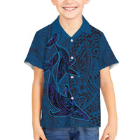 Hawaiian Whales Polynesian Art Motifs Family Matching Summer Maxi Dress and Hawaiian Shirt Blue Color LT03 Son's Shirt Blue - Polynesian Pride