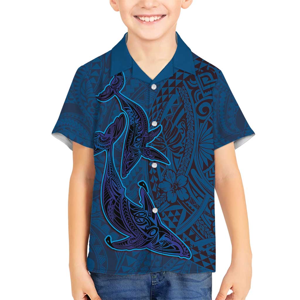 Hawaiian Whales Polynesian Art Motifs Family Matching Tank Maxi Dress and Hawaiian Shirt Blue Color LT03 Son's Shirt Blue - Polynesian Pride