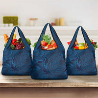 Hawaiian Whales Polynesian Art Motifs Grocery Bag Blue Color - Polynesian Pride