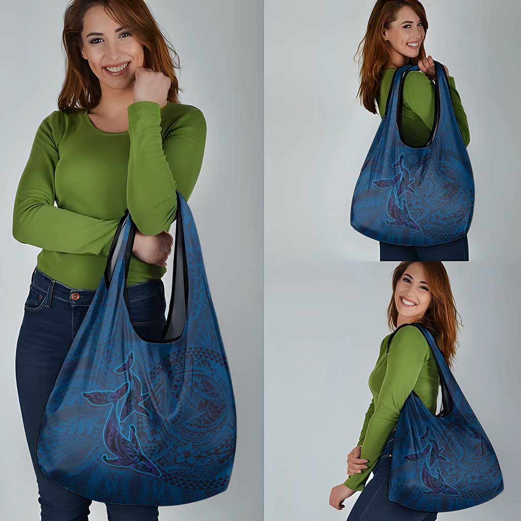 Hawaiian Whales Polynesian Art Motifs Grocery Bag Blue Color - Polynesian Pride
