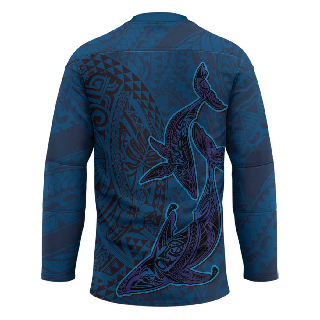 Hawaiian Whales Polynesian Art Motifs Hockey Jersey Blue Color - Polynesian Pride