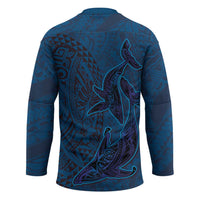 Hawaiian Whales Polynesian Art Motifs Hockey Jersey Blue Color - Polynesian Pride