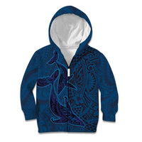 Hawaiian Whales Polynesian Art Motifs Kid Hoodie Blue Color - Polynesian Pride