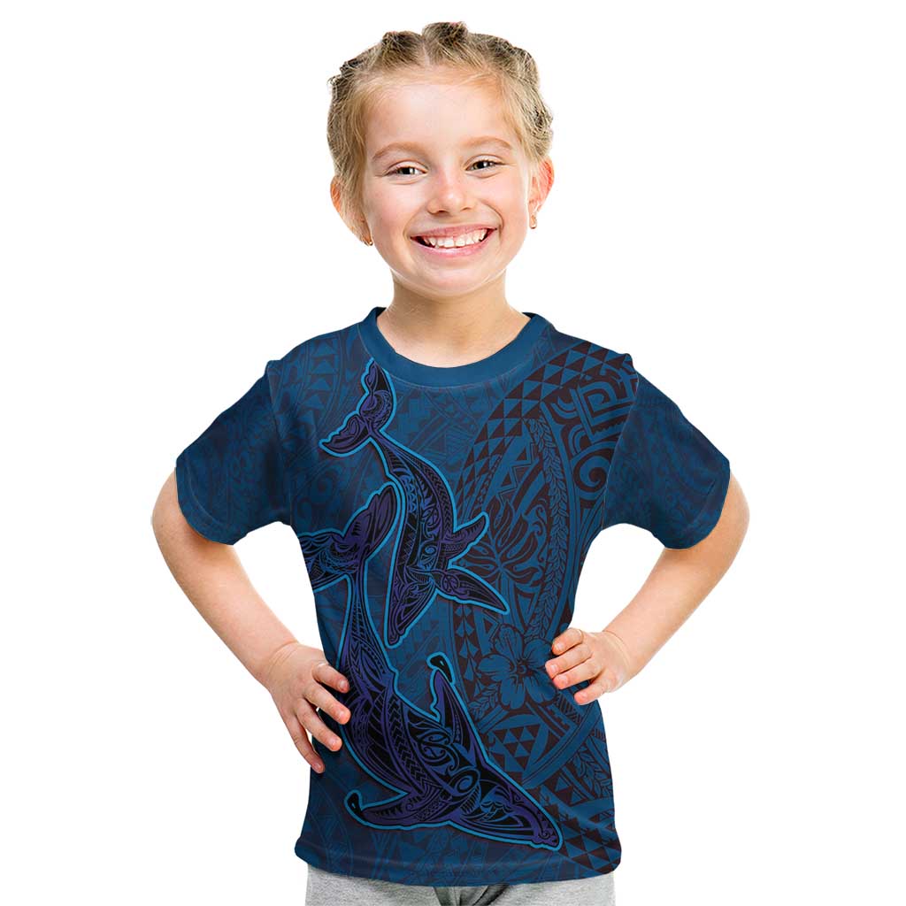 Hawaiian Whales Polynesian Art Motifs Kid T Shirt Blue Color - Polynesian Pride