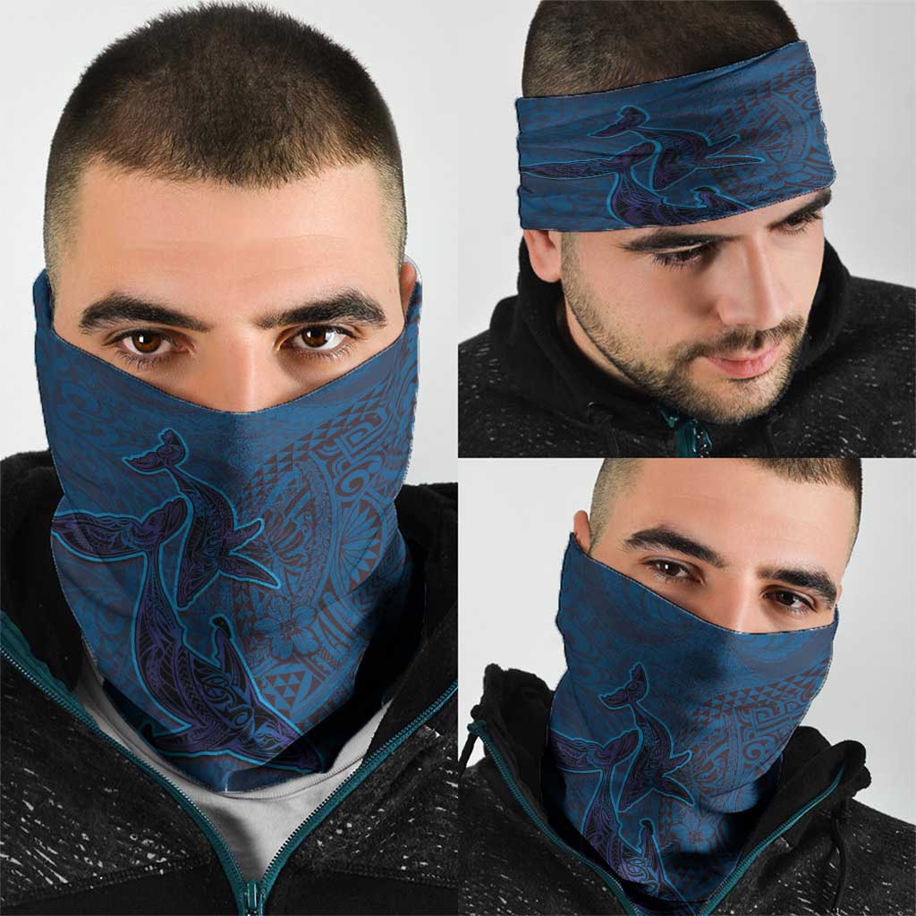 Hawaiian Whales Polynesian Art Motifs Neck Gaiter Blue Color - Polynesian Pride