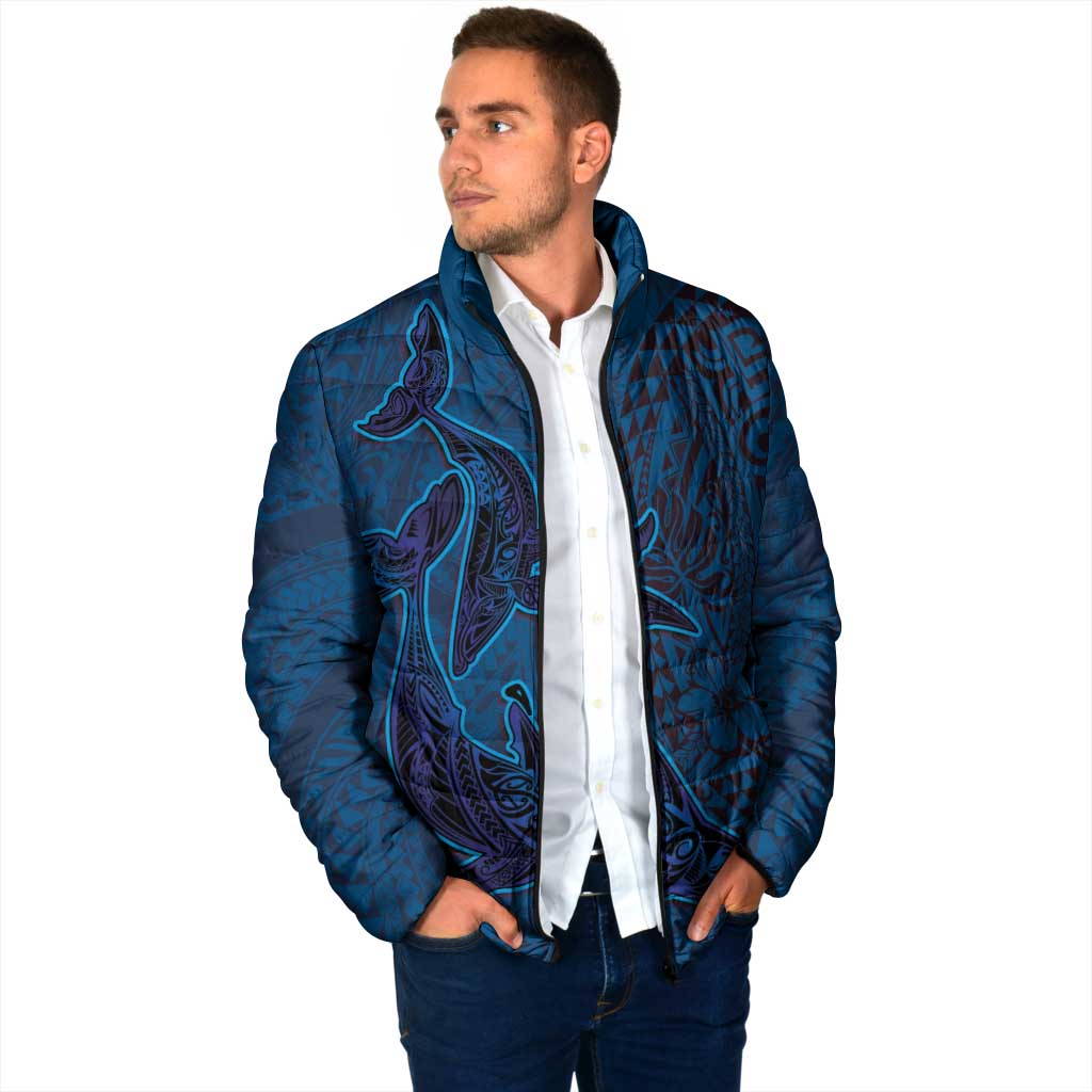 Hawaiian Whales Polynesian Art Motifs Padded Jacket Blue Color LT03 - Polynesian Pride