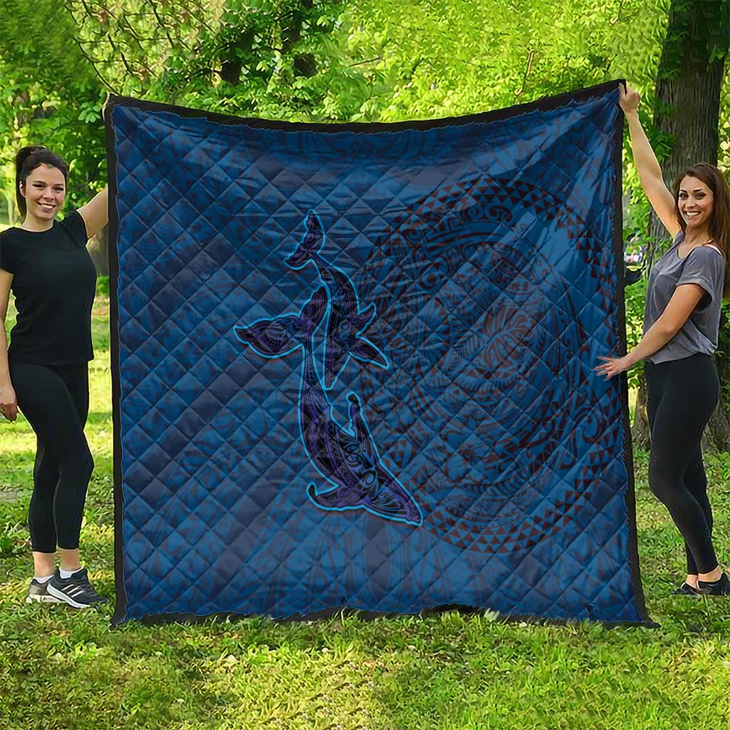 Hawaiian Whales Polynesian Art Motifs Quilt Blue Color - Polynesian Pride