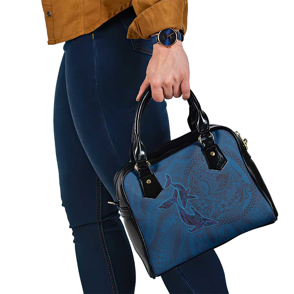 Hawaiian Whales Polynesian Art Motifs Shoulder Handbag Blue Color - Polynesian Pride