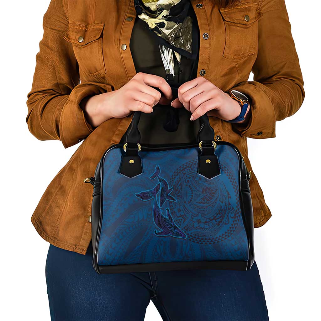 Hawaiian Whales Polynesian Art Motifs Shoulder Handbag Blue Color - Polynesian Pride
