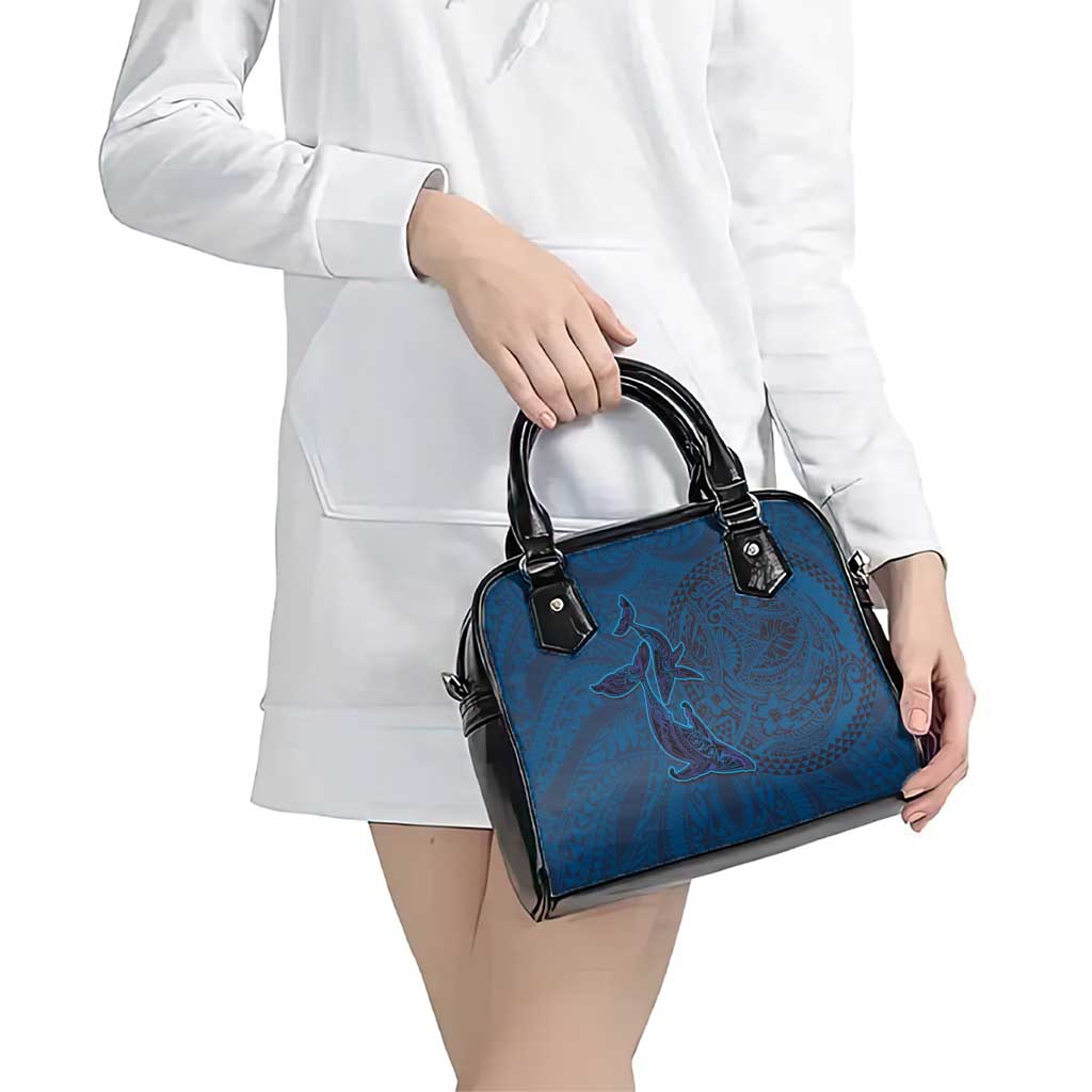 Hawaiian Whales Polynesian Art Motifs Shoulder Handbag Blue Color - Polynesian Pride