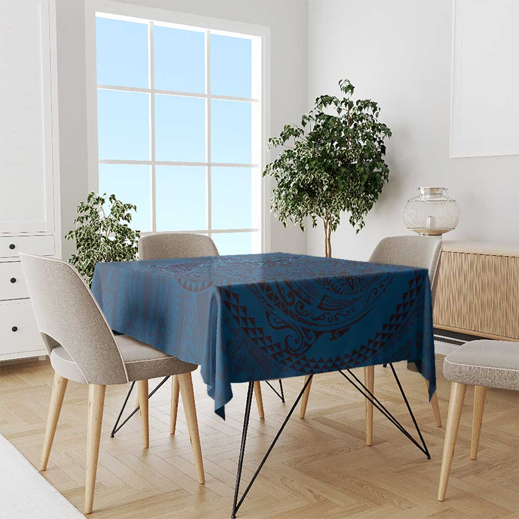 Hawaiian Whales Polynesian Art Motifs Tablecloth Blue Color - Polynesian Pride