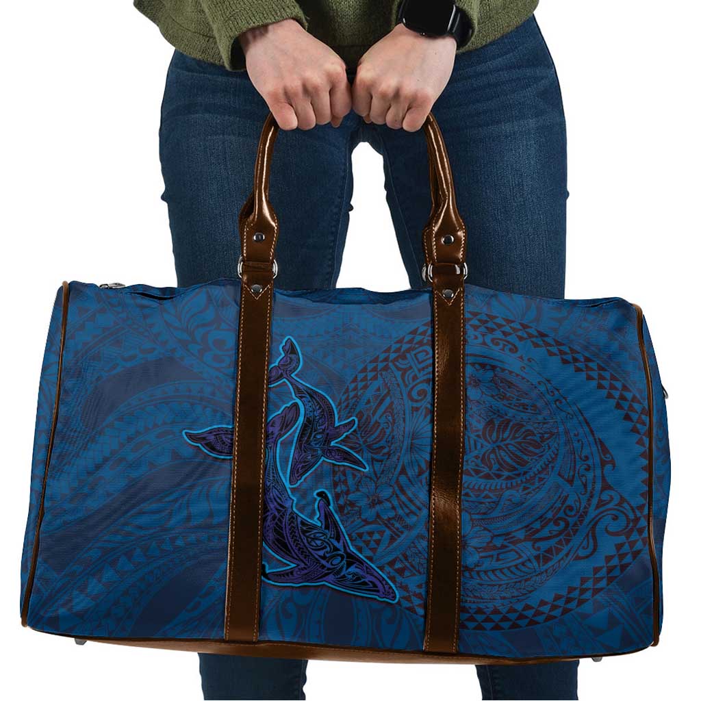 Hawaiian Whales Polynesian Art Motifs Travel Bag Blue Color - Polynesian Pride
