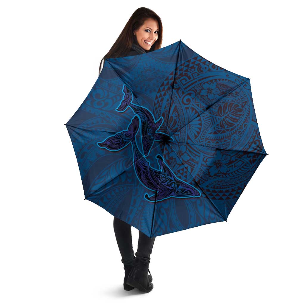 Hawaiian Whales Polynesian Art Motifs Umbrella Blue Color - Polynesian Pride