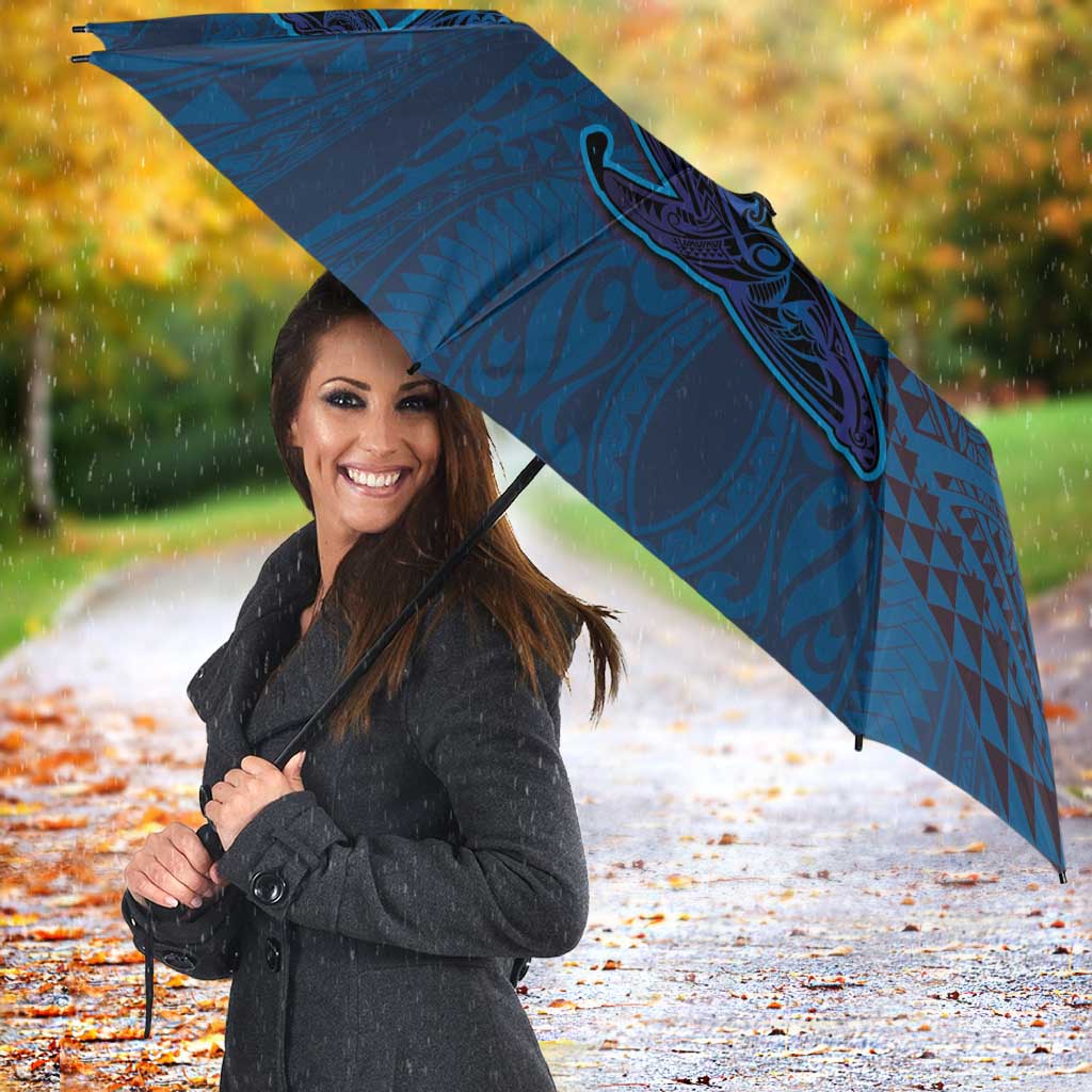 Hawaiian Whales Polynesian Art Motifs Umbrella Blue Color - Polynesian Pride