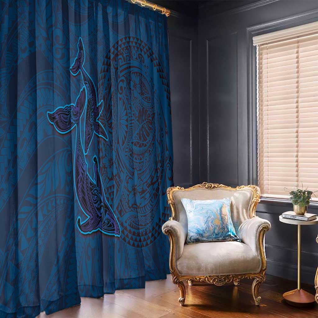 Hawaiian Whales Polynesian Art Motifs Window Curtain Blue Color - Polynesian Pride