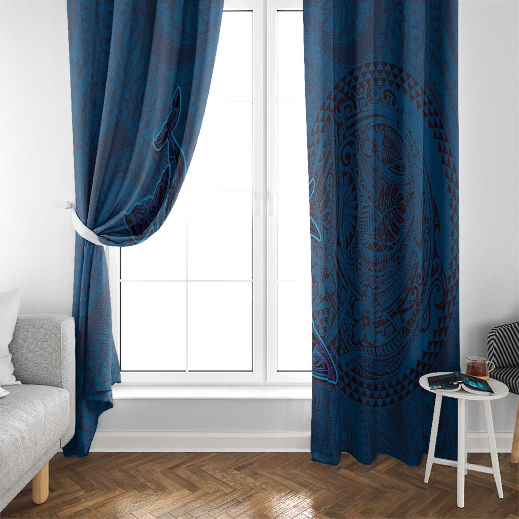 Hawaiian Whales Polynesian Art Motifs Window Curtain Blue Color - Polynesian Pride