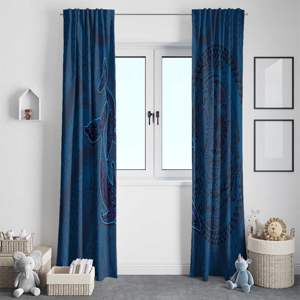 Hawaiian Whales Polynesian Art Motifs Window Curtain Blue Color - Polynesian Pride