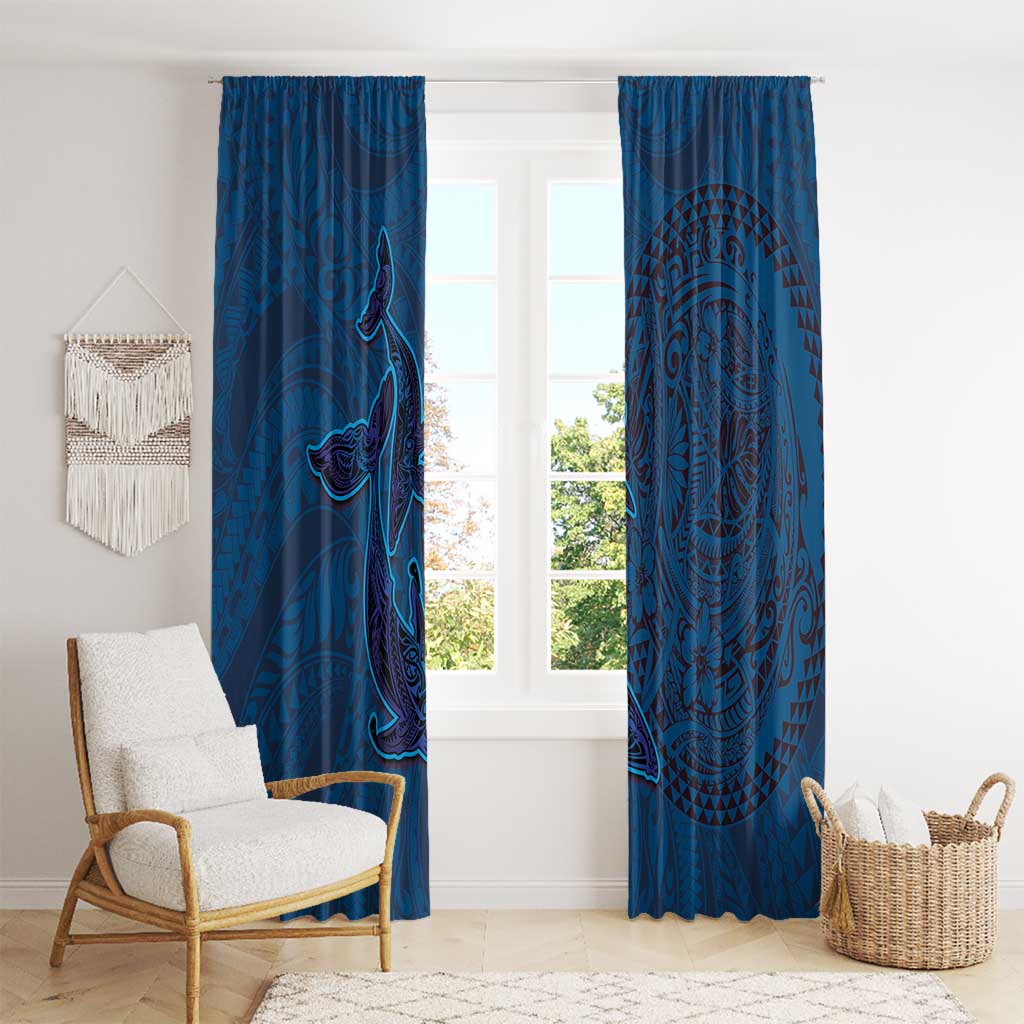 Hawaiian Whales Polynesian Art Motifs Window Curtain Blue Color - Polynesian Pride