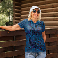 Hawaiian Whales Polynesian Art Motifs Women Polo Shirt Blue Color - Polynesian Pride