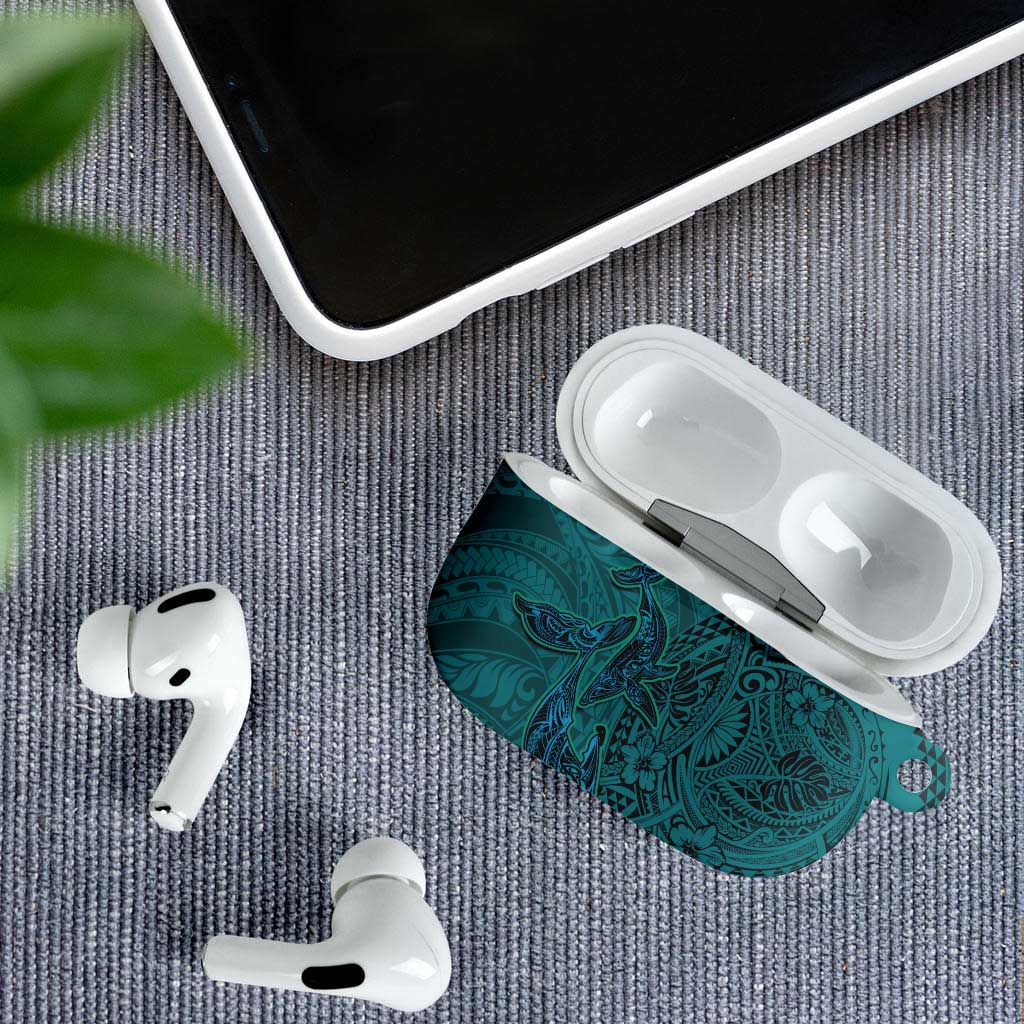 Hawaiian Whales Polynesian Art Motifs AirPods Case Turquoise Color - Polynesian Pride