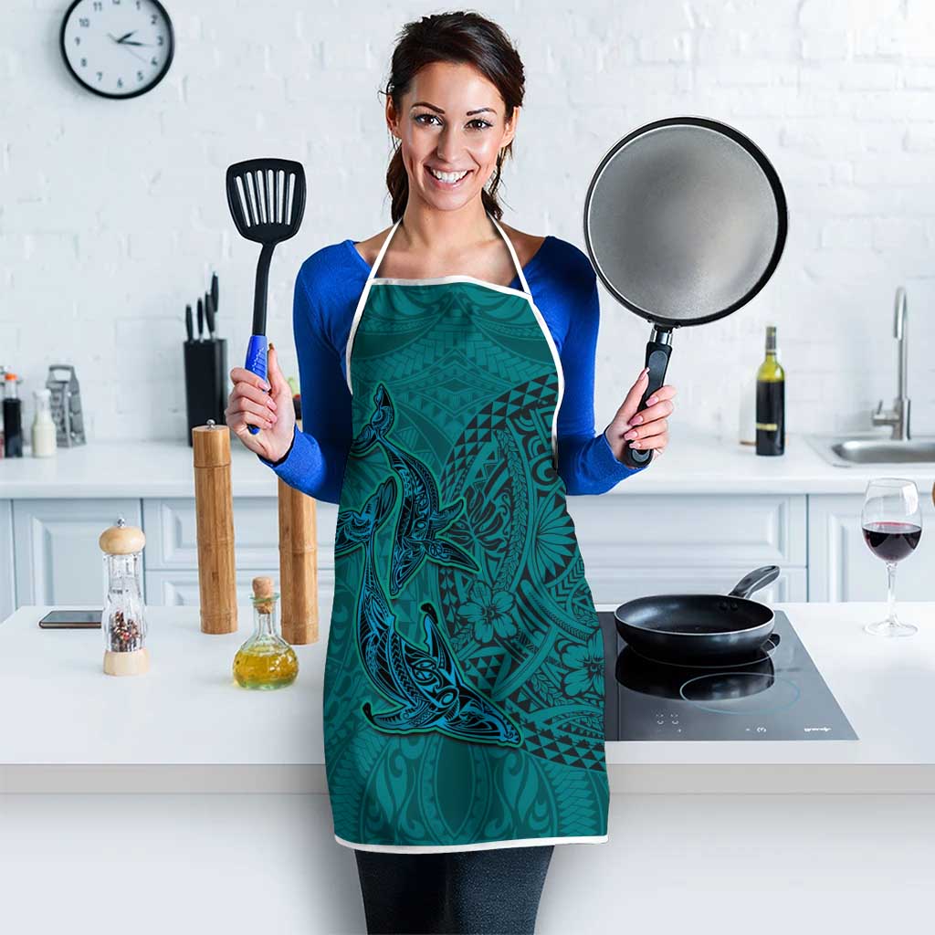 Hawaiian Whales Polynesian Art Motifs Apron Turquoise Color - Polynesian Pride
