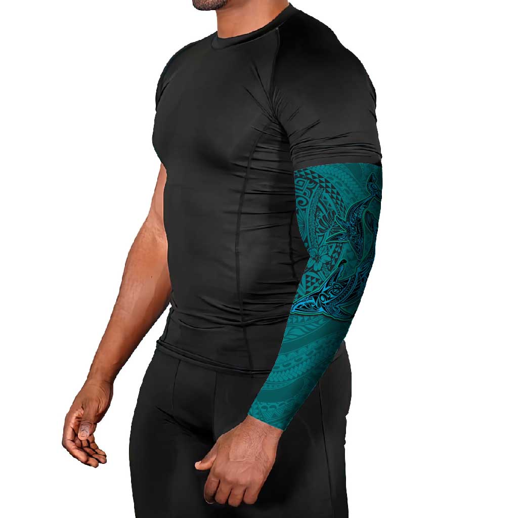 Hawaiian Whales Polynesian Art Motifs Arm Sleeves Turquoise Color - Polynesian Pride