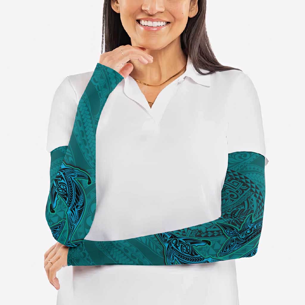 Hawaiian Whales Polynesian Art Motifs Arm Sleeves Turquoise Color - Polynesian Pride