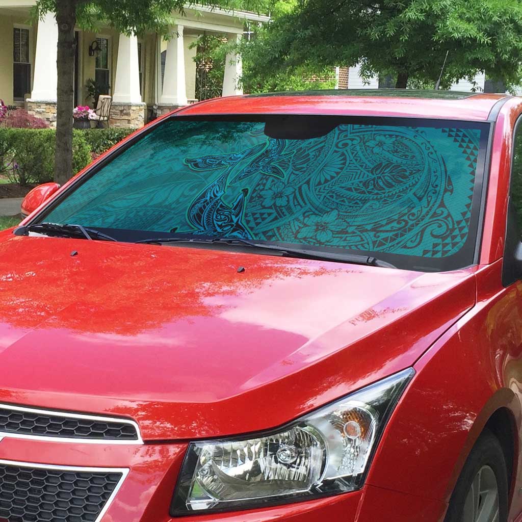Hawaiian Whales Polynesian Art Motifs Auto Sun Shade Turquoise Color - Polynesian Pride