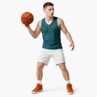 Hawaiian Whales Polynesian Art Motifs Basketball Jersey Turquoise Color - Polynesian Pride