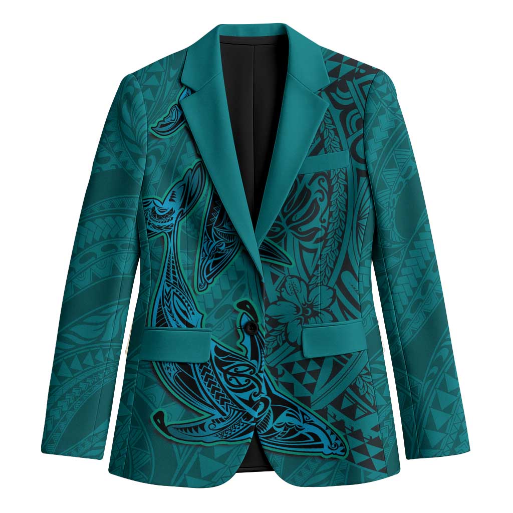 Hawaiian Whales Polynesian Art Motifs Blazer Turquoise Color - Polynesian Pride