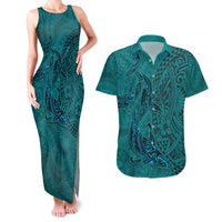 Hawaiian Whales Polynesian Art Motifs Couples Matching Tank Maxi Dress and Hawaiian Shirt Turquoise Color LT03 Turquoise - Polynesian Pride