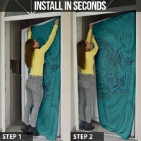 Hawaiian Whales Polynesian Art Motifs Door Cover Turquoise Color - Polynesian Pride