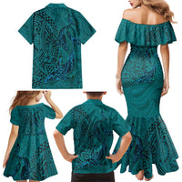 Hawaiian Whales Polynesian Art Motifs Family Matching Mermaid Dress and Hawaiian Shirt Turquoise Color LT03 - Polynesian Pride
