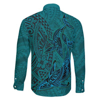 Hawaiian Whales Polynesian Art Motifs Family Matching Mermaid Dress and Hawaiian Shirt Turquoise Color LT03 - Polynesian Pride