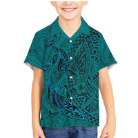 Hawaiian Whales Polynesian Art Motifs Family Matching Mermaid Dress and Hawaiian Shirt Turquoise Color LT03 Son's Shirt Turquoise - Polynesian Pride