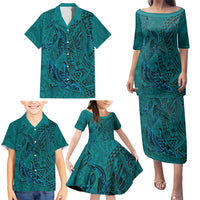 Hawaiian Whales Polynesian Art Motifs Family Matching Puletasi and Hawaiian Shirt Turquoise Color LT03 - Polynesian Pride