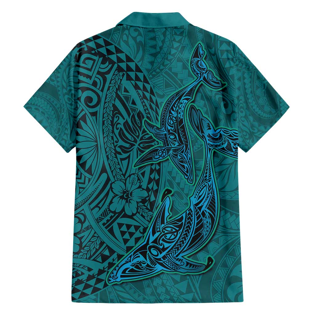 Hawaiian Whales Polynesian Art Motifs Family Matching Puletasi and Hawaiian Shirt Turquoise Color LT03 - Polynesian Pride