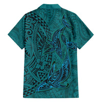 Hawaiian Whales Polynesian Art Motifs Family Matching Puletasi and Hawaiian Shirt Turquoise Color LT03 - Polynesian Pride