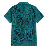 Hawaiian Whales Polynesian Art Motifs Family Matching Short Sleeve Bodycon Dress and Hawaiian Shirt Turquoise Color LT03 - Polynesian Pride